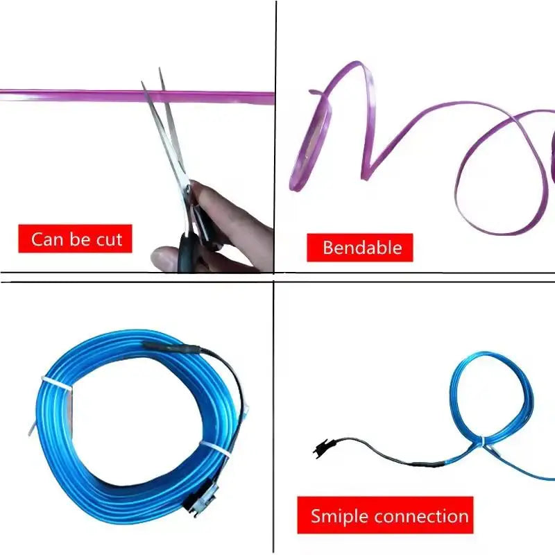 Tira de Ne??n Flexible EL Wire - Iluminaci??n Ambiental para Interior de Auto